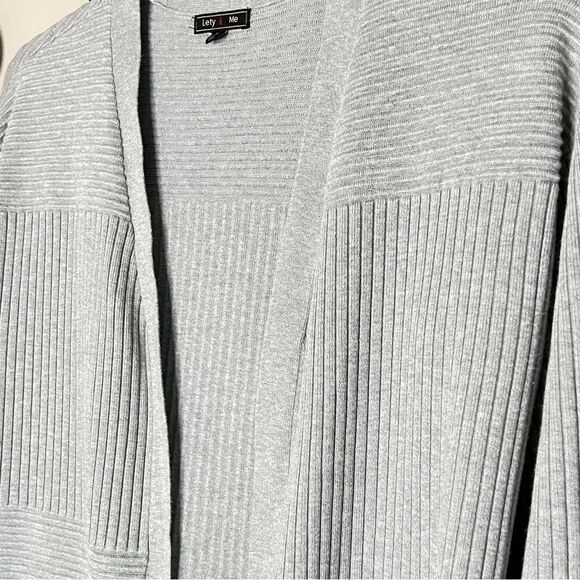 Lety & Me Mira Heather Grey Open Front Ribbed Sweater Cardigan Size M - Picture 6 of 16